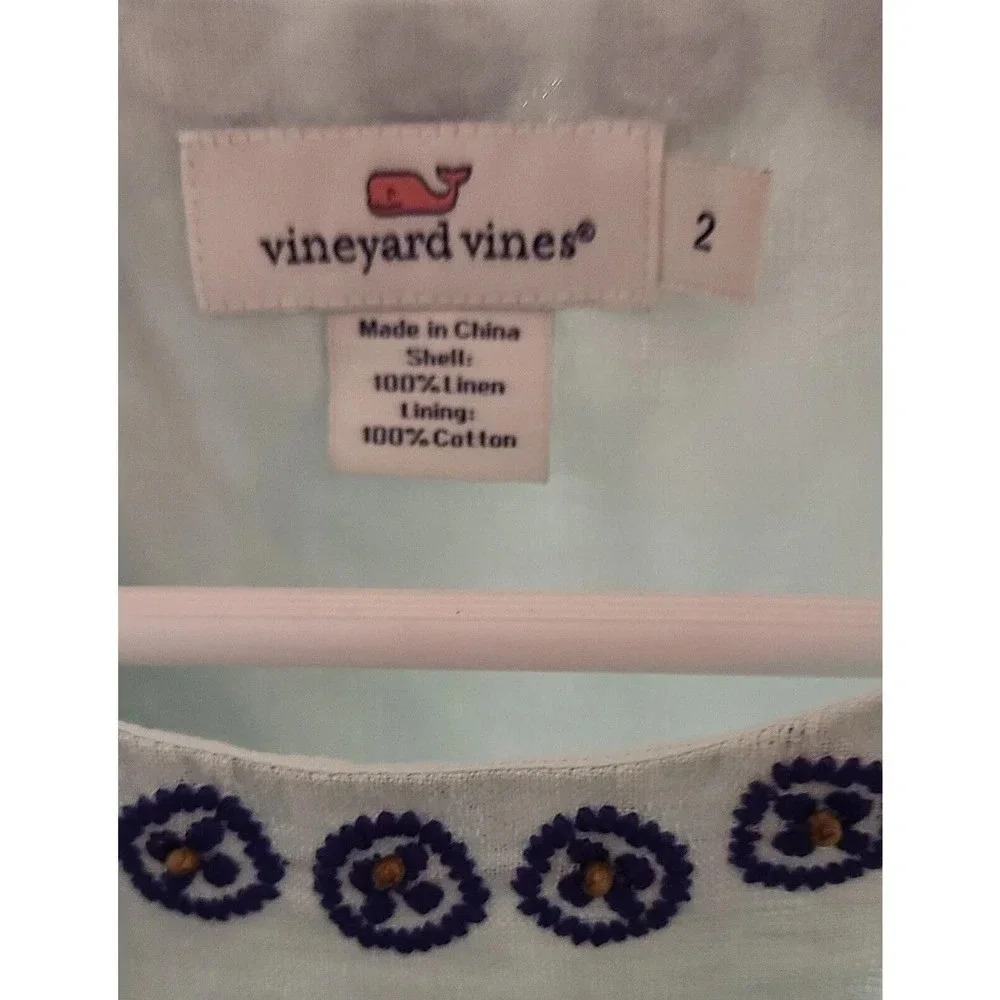 WOMENS VINEYARD VINES LINEN EMBROIDERED BEADED SLEEVELESS DRESS SZ 2 - Picture 6 of 6